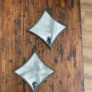 Elegant Vintage Black and Silver Mirror Wall Sconce Candle Holder Set